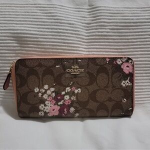 Coach Brown and Pink Floral Women's Wallet